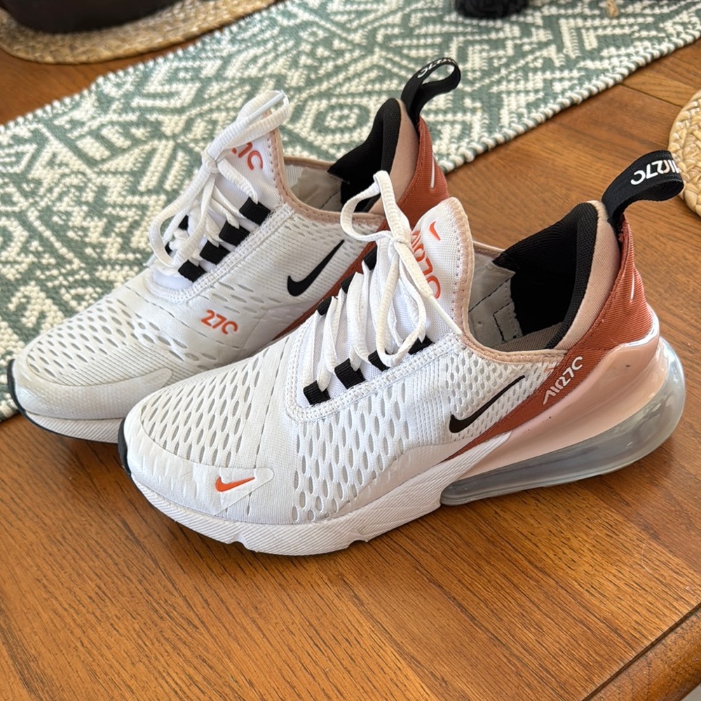 Nike Air Max 270 White and Orange Athletic Shoes
